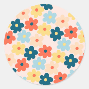 Colorful Retro Hippie Flower Pattern Ronde Sticker