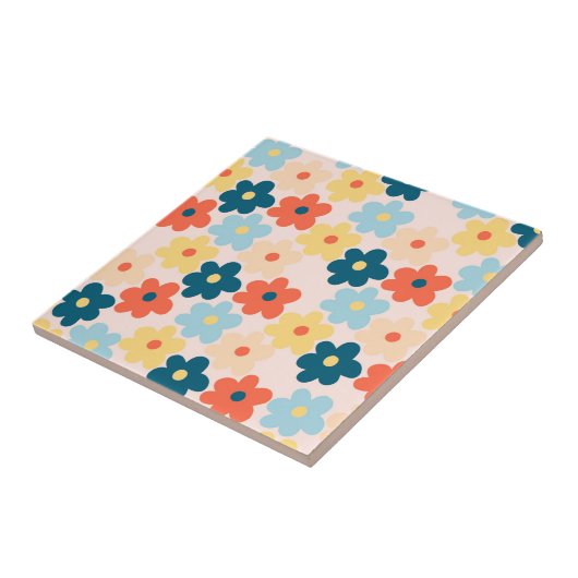 Colorful Retro Hippie Flower Pattern Tegeltje (Zijkant)