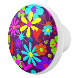 Colorful Retro Hippie Flower Power Patroon Keramische Knop