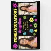 Colorful Retro Hippie Flowers 2 Foto Afstuderen Spandoek (Verticaal)