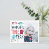 Colorful Retro Kerstcitaat Foto Feestdagenkaart (Staand voorkant)