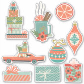 Colorful Retro Kerstfeestdag Sticker (Voorkant)