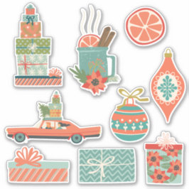 Colorful Retro Kerstfeestdag Sticker