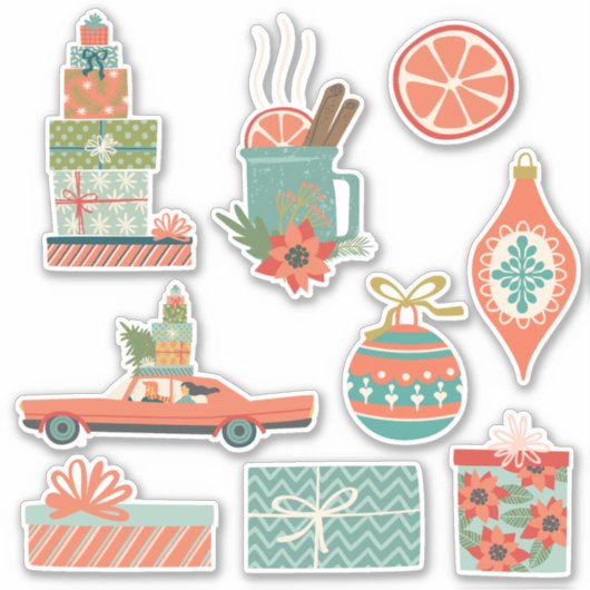 Colorful Retro Kerstfeestdag Sticker (Voorkant)