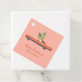 Colorful Retro Kerstfeestwagen Bedankjes Labels (In situ)