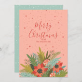 Colorful Retro KerstFloral Feestdagenkaart (Voorkant / Achterkant)