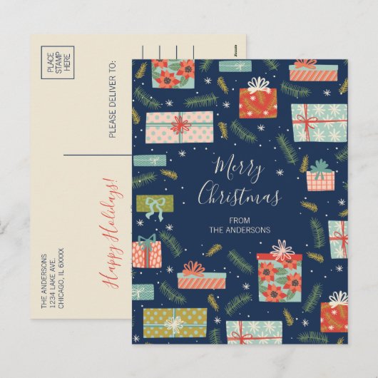 Colorful Retro Kerstmis Feestdagenkaart (Voorkant / Achterkant)