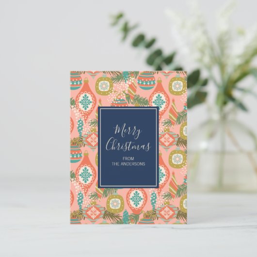 Colorful Retro-kerstversieringen Feestdagenkaart (Staand voorkant)