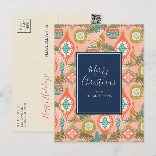 Colorful Retro-kerstversieringen Feestdagenkaart (Voorkant / Achterkant)