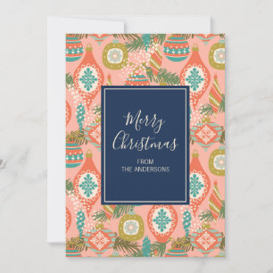 Colorful Retro-kerstversieringen Feestdagenkaart