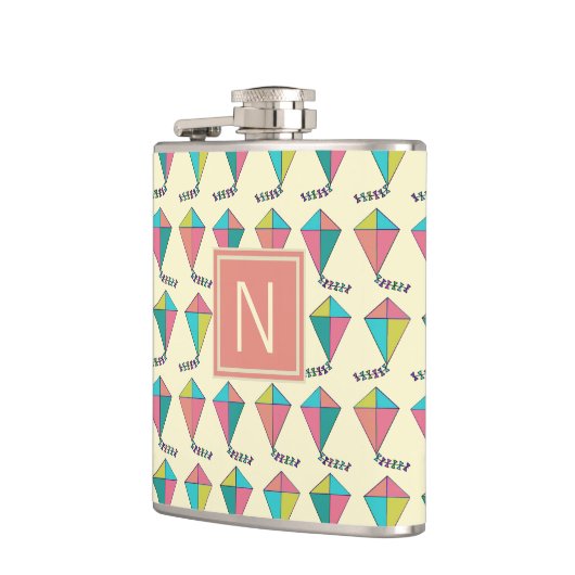 Colorful Retro Kite Pattern Monogram Heupfles (Links)