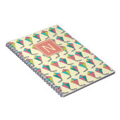 Colorful Retro Kite Pattern Monogram Notitieboek (Rechterzijde)