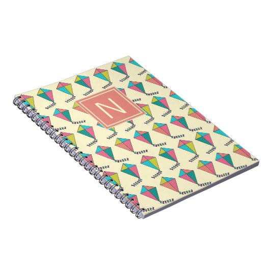Colorful Retro Kite Pattern Monogram Notitieboek (Rechterzijde)
