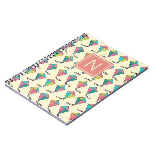 Colorful Retro Kite Pattern Monogram Notitieboek (Linkerzijde)