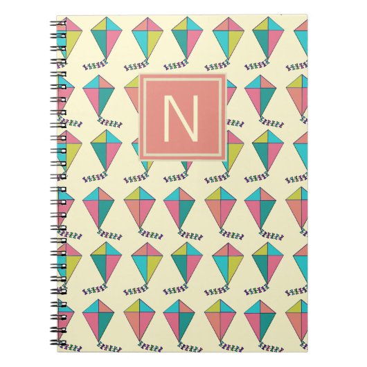 Colorful Retro Kite Pattern Monogram Notitieboek (Voorkant)