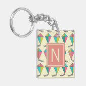 Colorful Retro Kite Pattern Monogram Sleutelhanger (Voorkant Links)