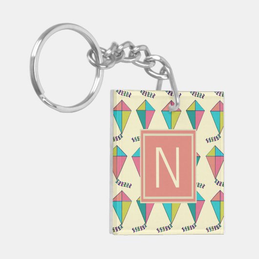 Colorful Retro Kite Pattern Monogram Sleutelhanger (Voorkant Links)