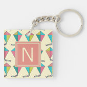 Colorful Retro Kite Pattern Monogram Sleutelhanger (Achterkant)