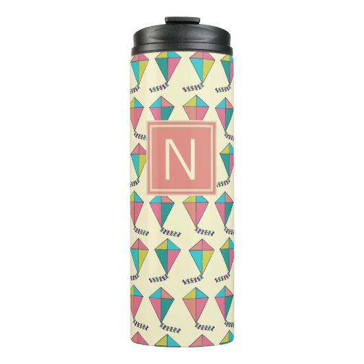 Colorful Retro Kite Pattern Monogram Thermosbeker (Voorkant)