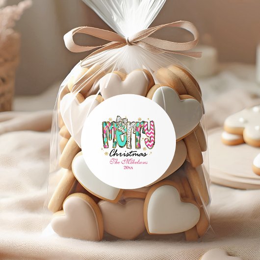 Colorful Retro  Merry Christmas Ronde Sticker