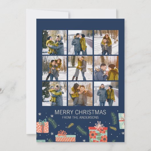 Colorful Retro met kerstcadeau 9 Foto Feestdagenkaart (Voorkant)