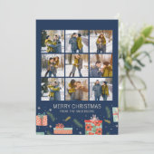 Colorful Retro met kerstcadeau 9 Foto Feestdagenkaart (Staand voorkant)