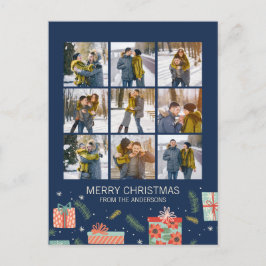 Colorful Retro met kerstcadeau 9 Foto Feestdagenkaart