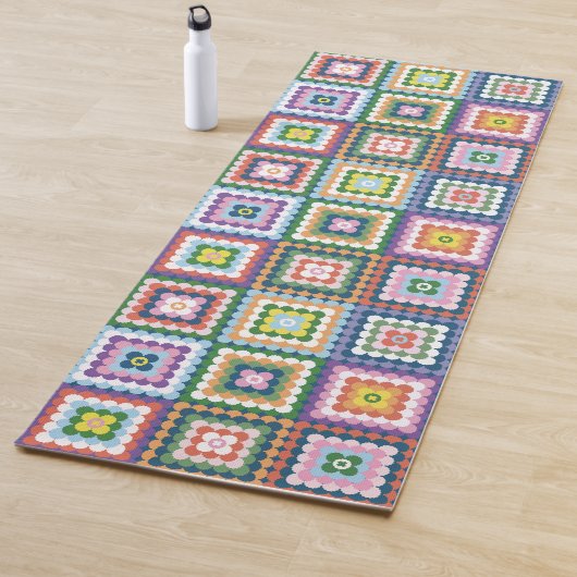 Colorful Retro Mid-Century Mid-Mod Crochet Blossom Yogamat (In situ)