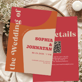 Colorful retro modern all in one  QR RSVP wedding Kaart