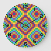 Colorful Retro Optical Illusion Geometric Rainbow Grote Klok (Voorkant)