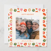 Colorful Retro Ornaments Christmas Photo Square Feestdagenkaart (Voorkant)