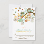 Colorful Retro Owls Fall Wedding RSVP Card (Voorkant)