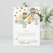 Colorful Retro Owls Fall Wedding RSVP Card (Staand voorkant)