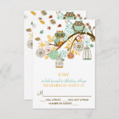 Colorful Retro Owls Fall Wedding RSVP Card (Voorkant / Achterkant)