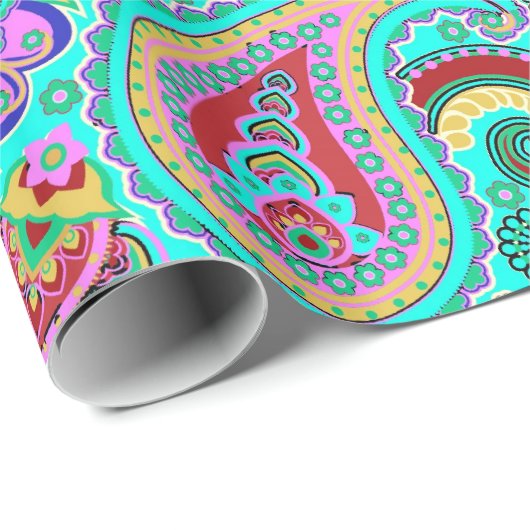 Colorful Retro Paisley Pattern Cadeaupapier (Rol Hoek)
