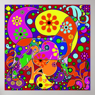 Colorful Retro Paisley Pop Art Dog Poster
