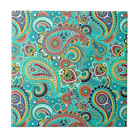 Colorful Retro Paisley Tegeltje (Voorkant)