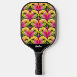 Colorful Retro Pattern Monogram Name Pickleball Paddle