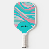 Colorful Retro Pink Aqua with Name Pickleball Paddle (Achterkant)
