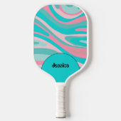 Colorful Retro Pink Aqua with Name Pickleball Paddle (Voorkant)