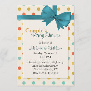 Colorful Retro Polka Dot Couple's Baby shower Kaart