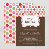Colorful Retro Polka Dots Birthday Invitation Kaart (Voorkant / Achterkant)