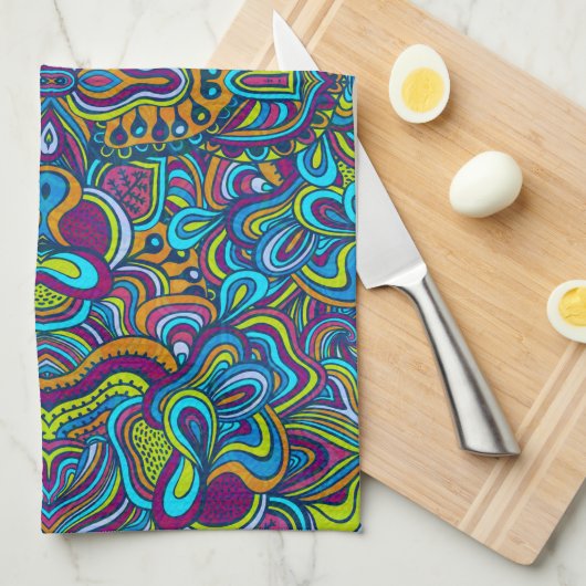 Colorful Retro Psychedelic Abstracte Swirls Theedoek (Quarter Fold)