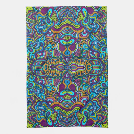 Colorful Retro Psychedelic Abstracte Swirls Theedoek (Verticaal)