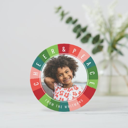 Colorful Retro Rainbow Cirbow Foto Kerstmis Feestdagenkaart (Staand voorkant)