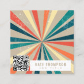 Colorful Retro Rainbow Sunburst QR Code Vierkante Visitekaartje (Voorkant)