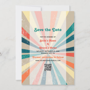 Colorful Retro Rainbow Sunburst Weddenschap QR Cod Save The Date
