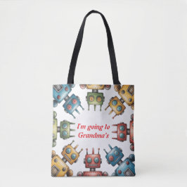 Colorful Retro Robots Boy Birthday Party Gift Tote Bag