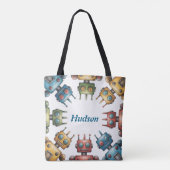 Colorful Retro Robots Boy Birthday Party Gift Tote Bag (Achterkant)