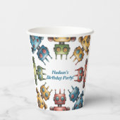 Colorful Retro Robots Boy Birthday Party Papieren Bekers (Achterkant)